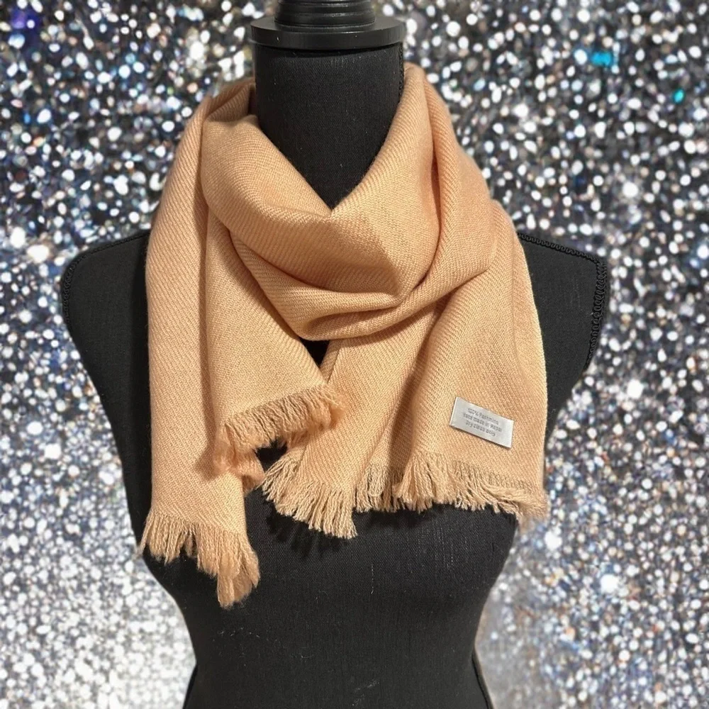 NWT 100% Pashmina Cashmere Muffler Scarf Genuine Chyangra Goat 4 Ply Twill -TAN
